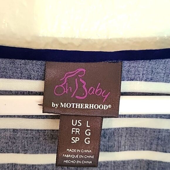 Oh Baby Maternity Top, Navy & White Stripes with Tie Belt, Size Large - Picture 7 of 8